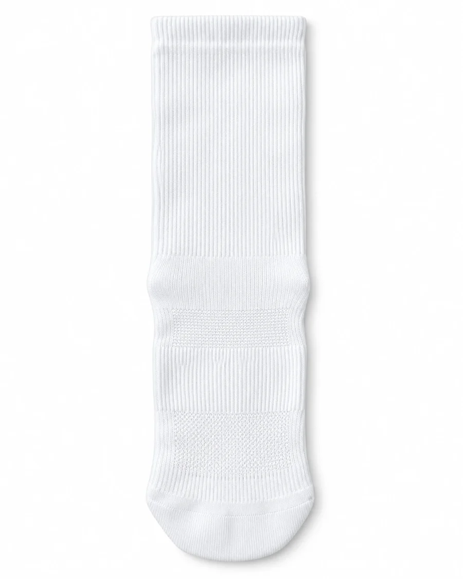 White running sock, flat lay from above