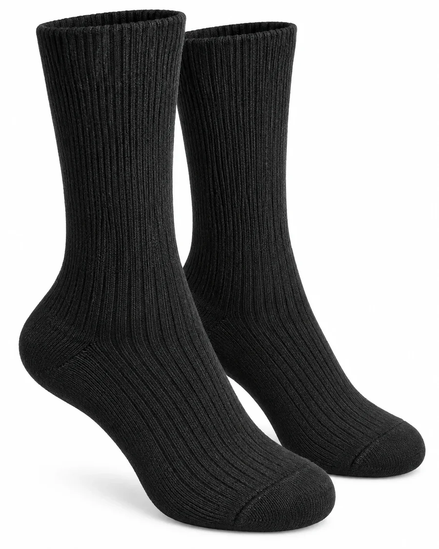Goren Socks black ribbed lambswool thermal socks, ready to brand